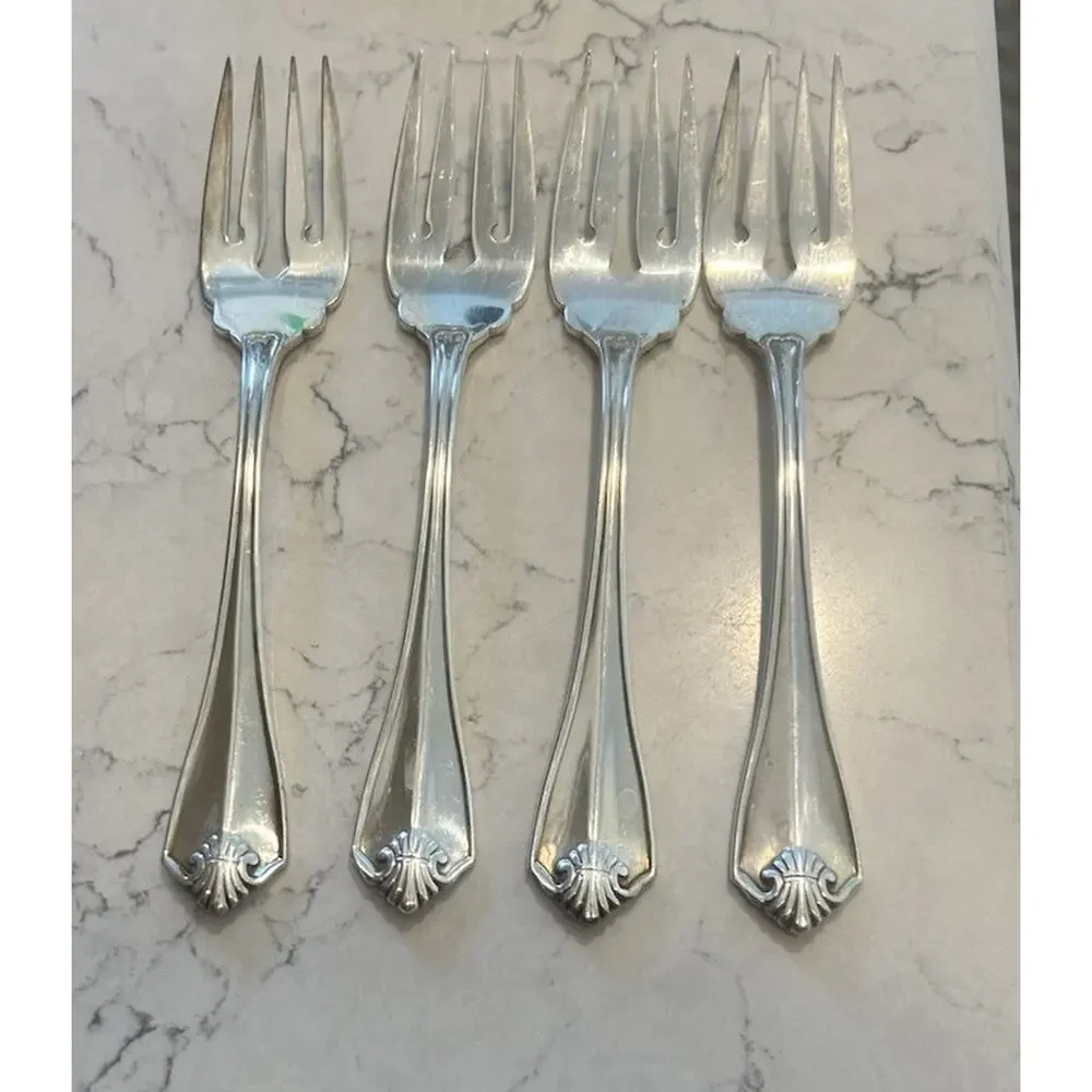Vtg Rogers 1881 Oneida King James Pattern‎ Silverplate Set of 4 Salad Forks